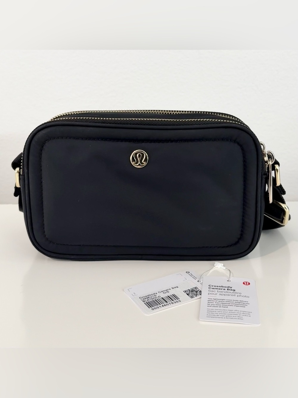 lululemon athletica Black Crossbody Camera Bag with Gold Hardware - like new